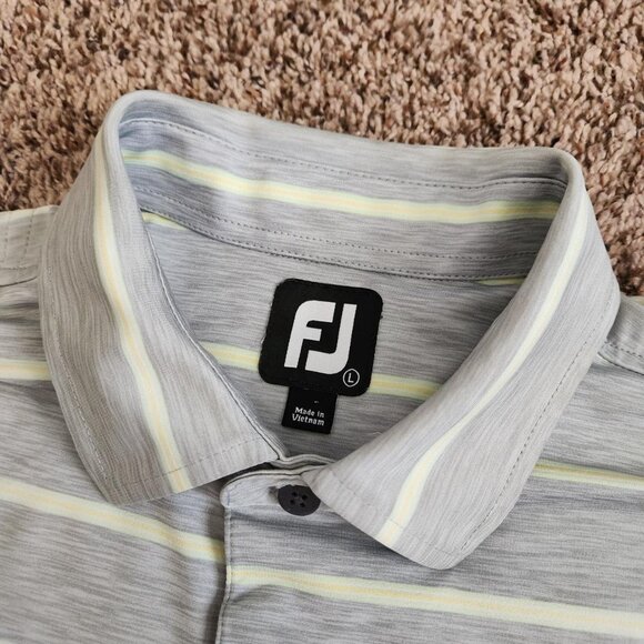 Footjoy Golf Polo Shirt Striped Size LARGE Grey Titleist Collar Shirt - Picture 3 of 7